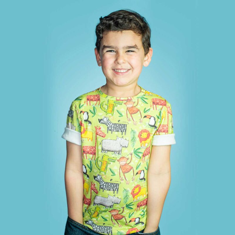 Montessori inspired T-shirt, Boy wearing a jungle journey t-shirt