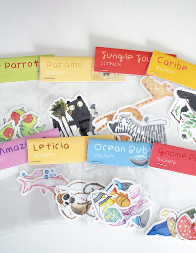 Group of stickers, Ocean Bubbles stickers, jungle journey stickers, busy parrot stickers, gnome party stickers, caribe stickers, leticia stickers, rio amazonas stickers, paramo stickers