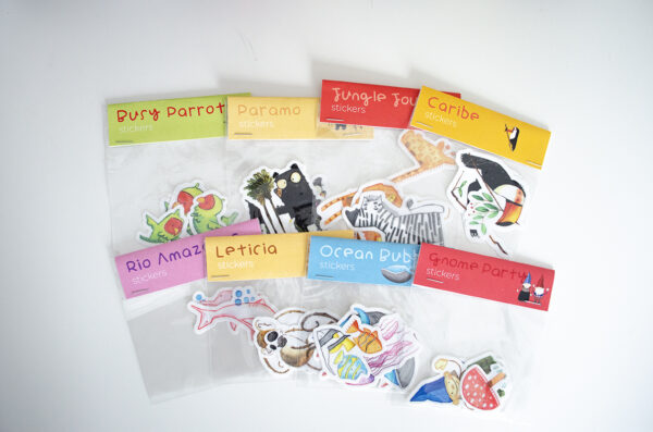 Group of stickers, Ocean Bubbles stickers, jungle journey stickers, busy parrot stickers, gnome party stickers, caribe stickers, leticia stickers, rio amazonas stickers, paramo stickers