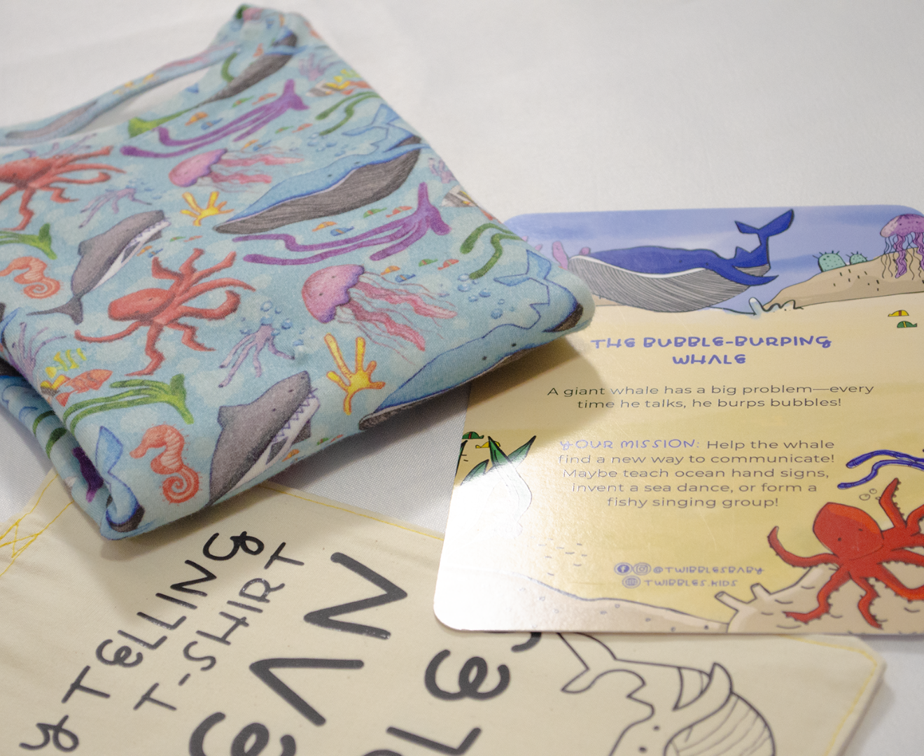 Ocean Bubbles illustrated kids t-shirt for imaginative play ages 2-6 Twibbles