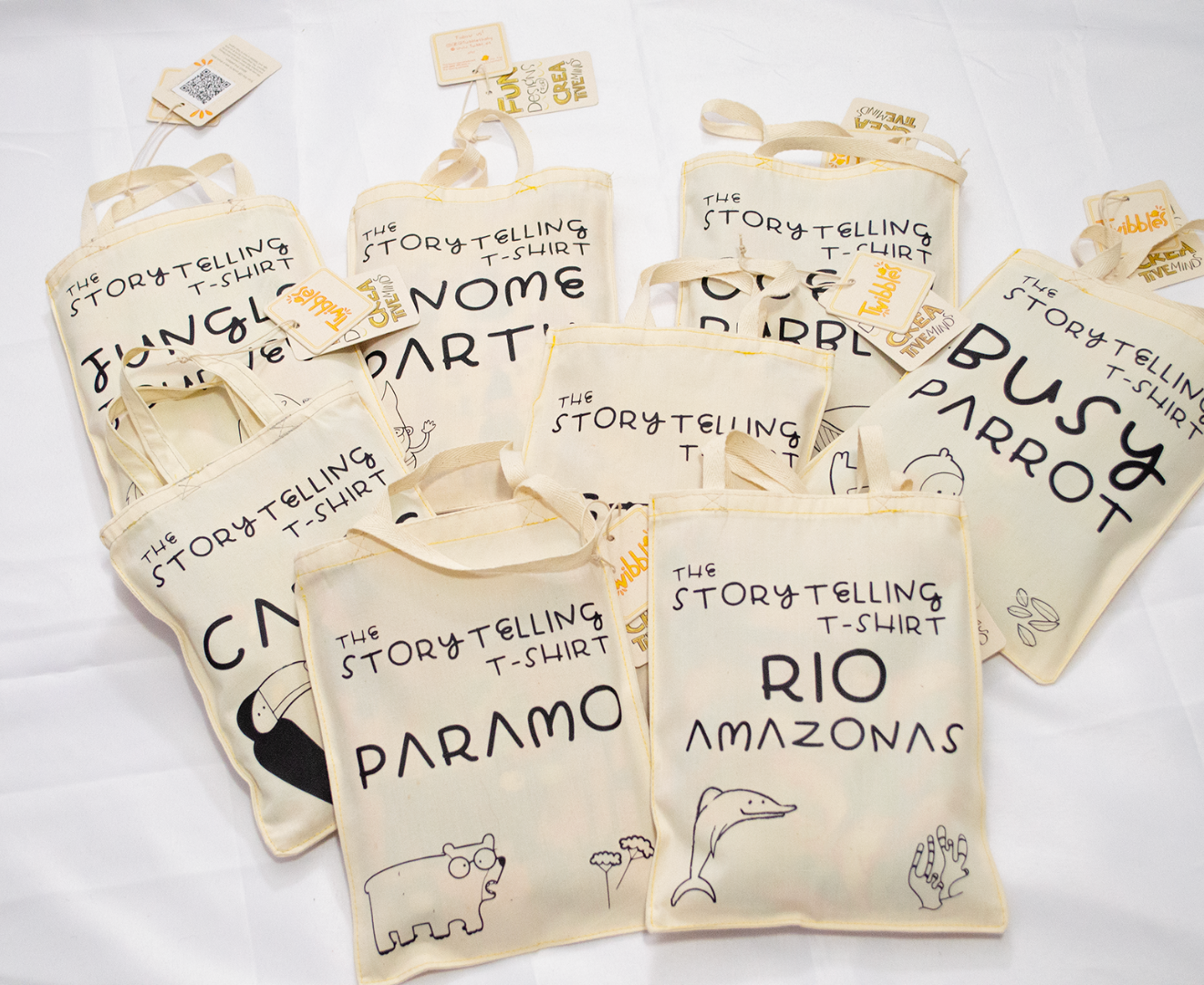 Storytelling Tee with imagination prompt card character craft and mini adventure tote bag Twibbles